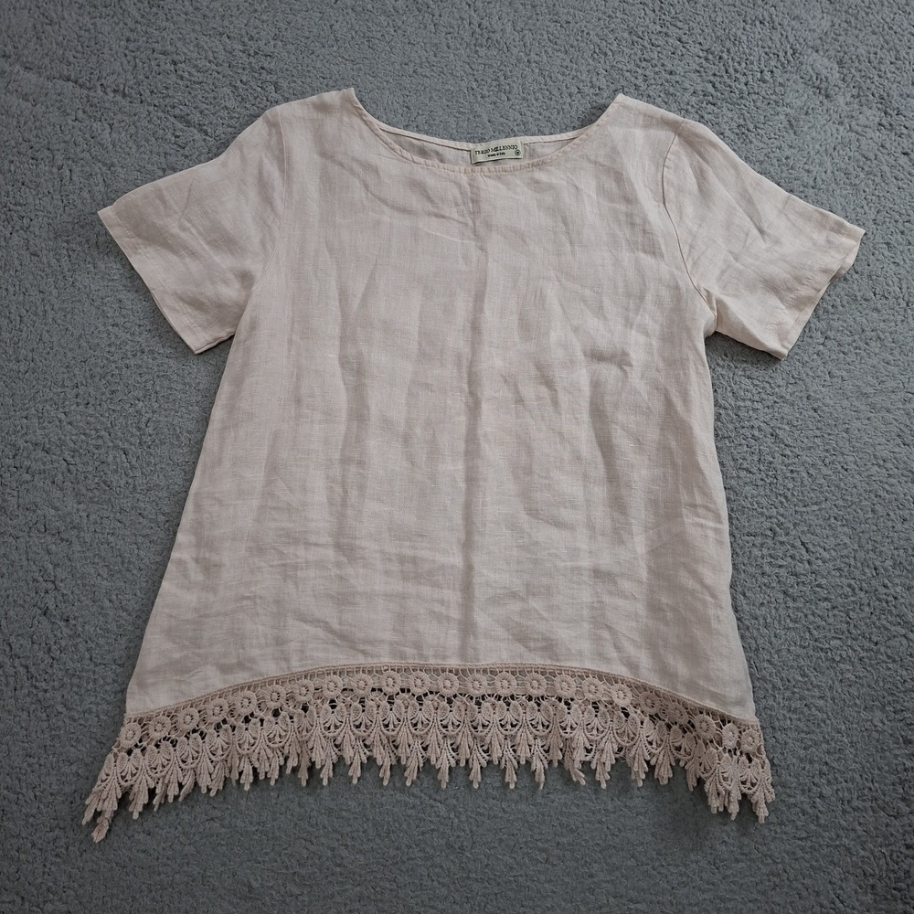 Terzo Millennio Women's Linen Blush Pink Short Sleeve Blouse Size Medium Italy